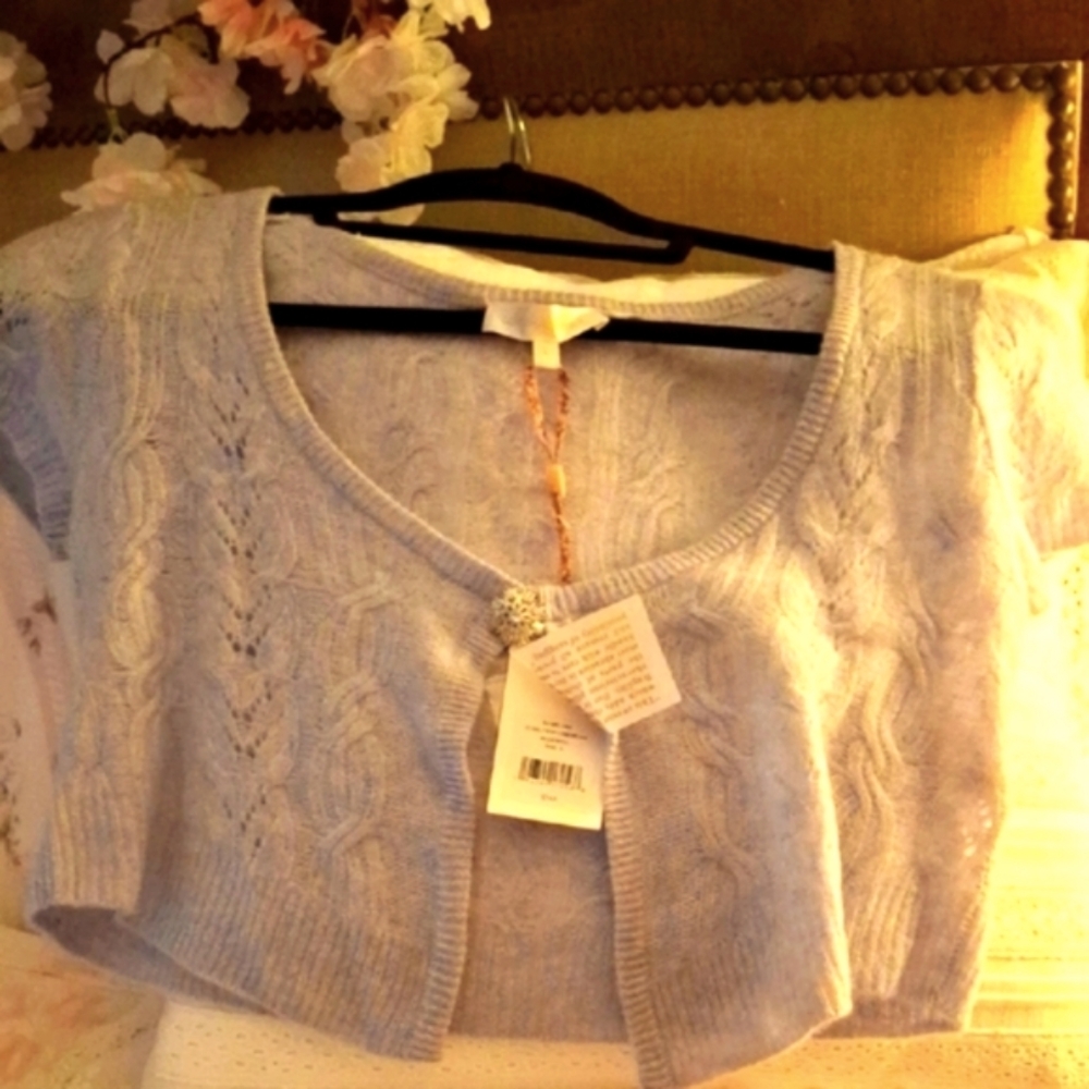 LoveShackFancy Elba Cropped Cardigan In Bluebell. Sz L & XXL Cashmere & Wool.